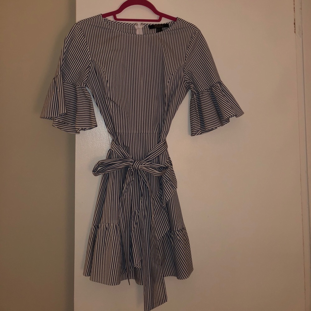Blue and white stripped dress with ruffle